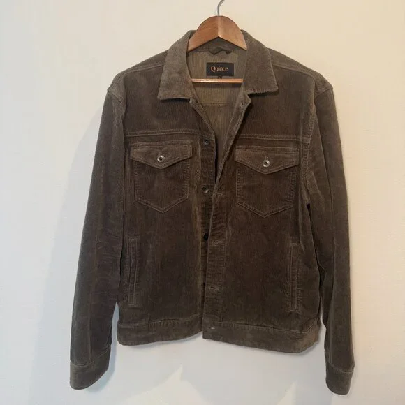 Stretch Corduroy Trucker Jacket, Quince, L, Green - Picture 2 of 3